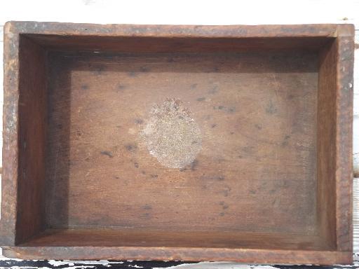 primitive old wooden hardware packing crate, antique dovetailed wood box