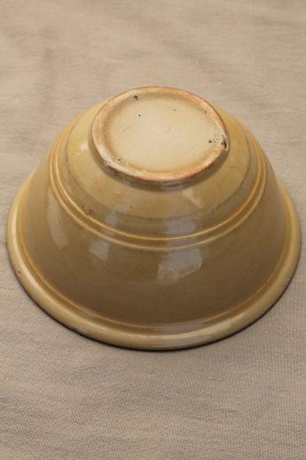 primitive old yellow ware pottery bowl, antique vintage yellow mixing bowl