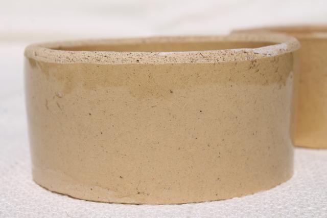 primitive old yellow ware stoneware pottery, antique vintage crock bowls / pet dishes