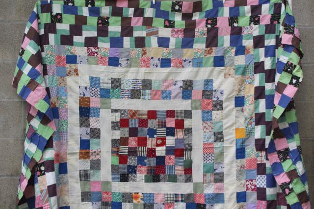 primitive patchwork quilt top 20s 30s 40s 50s vintage cotton fabric for upcycle project