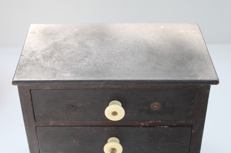 primitive small chest of drawers, antique doll furniture, sewing or jewelry box, original old dark wood