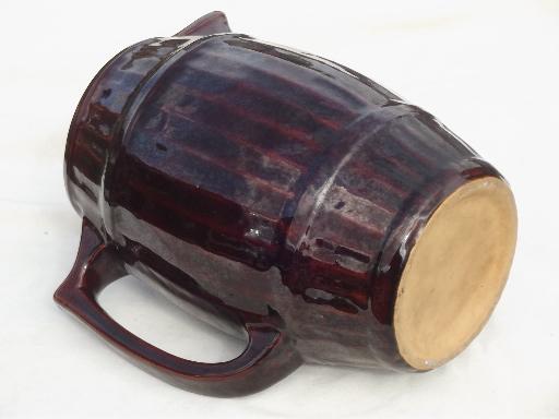 primitive stoneware pitcher, McCoy  pottery old oaken barrel cider pitcher
