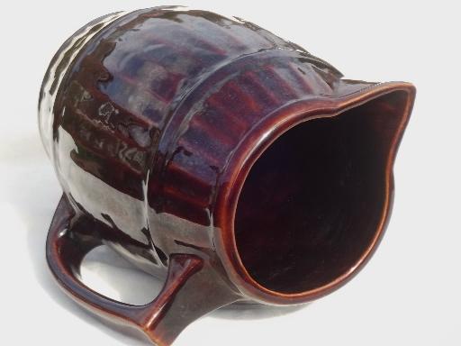 primitive stoneware pitcher, McCoy  pottery old oaken barrel cider pitcher