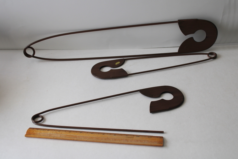 primitive style wall art huge metal safety pins, laundry room or sewing craft studio decor