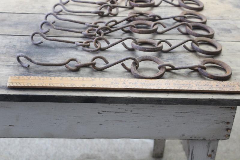 primitive vintage chains w/ cast iron rings, drag for farm cultivator or grain planter
