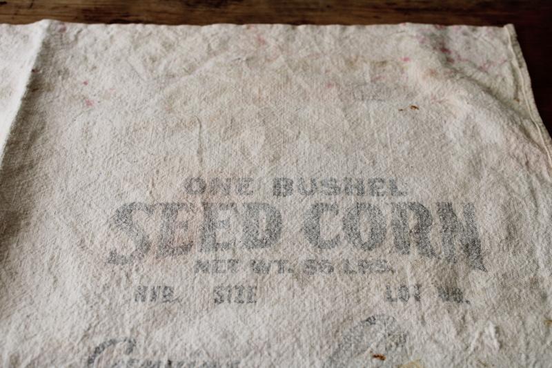 primitive vintage cotton feed sack grain bag fabric w/ old seed corn print graphics