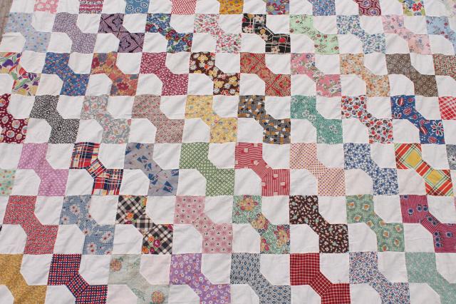 primitive vintage cotton print patchwork quilt top, bow-tie bows in all colors