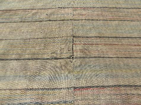primitive vintage cotton rag rug, 10 1/2 ft x 16 1/2 ft, for eat-in kitchen, family room