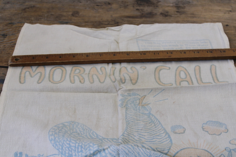 primitive vintage farmhouse kitchen towels, authentic cotton feed sacks chicken print