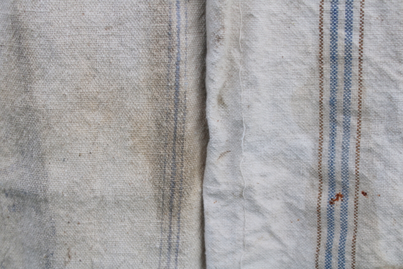 primitive vintage grain sacks w/ muted stripes, seamless type heavy cotton feed bags