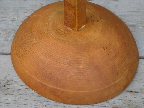 primitive vintage needlework stand, big wood bowl to hold sewing, knitting
