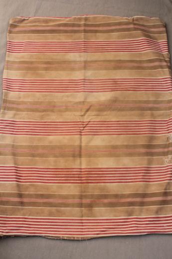 primitive vintage ticking, rustic striped cotton fabric, salvaged antique fabric