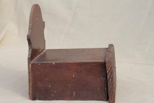 primitive vintage wall hanger candle shelf, salt box style w/ spice drawer for matches