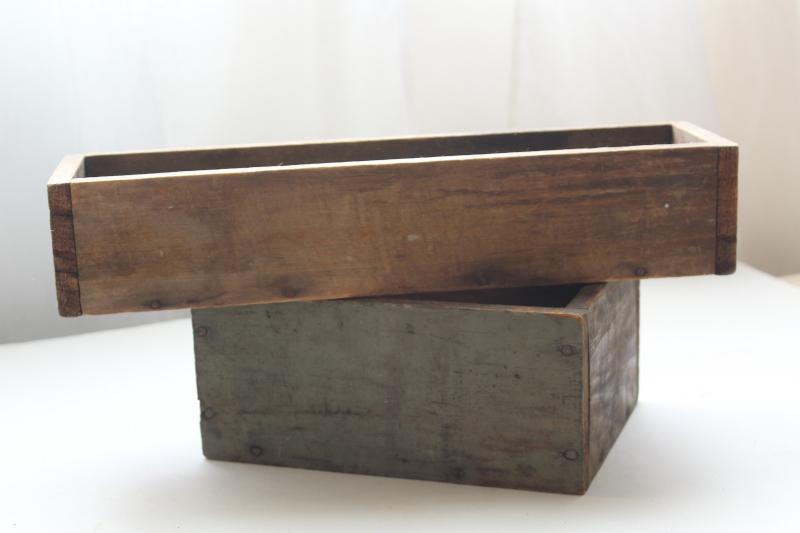primitive vintage wood boxes from industrial hardware, nice old patina & weathered paint