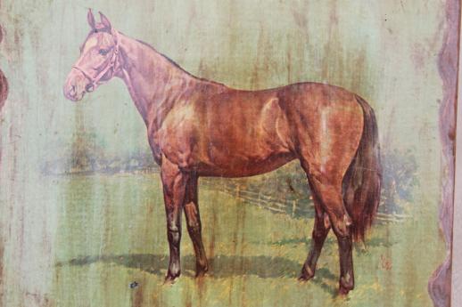 primitive western ranch style wall art, retro vintage horse picture on board