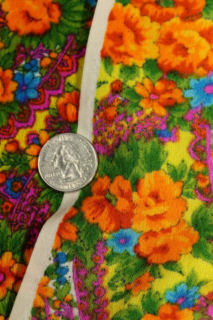 psychedelic colors 60s vintage paisley floral print fabric, crepe textured cotton or blend