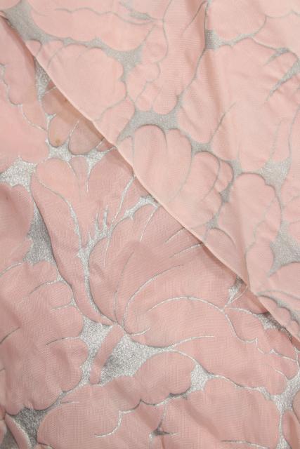 puffy pink flowers rockabilly vintage nylon organza sheer fabric, 1950s girly chic