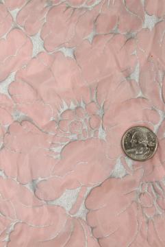 puffy pink flowers rockabilly vintage nylon organza sheer fabric, 1950s girly chic