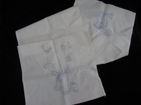 pure linen table runner for Christmas, vintage stamped needlework to embroider