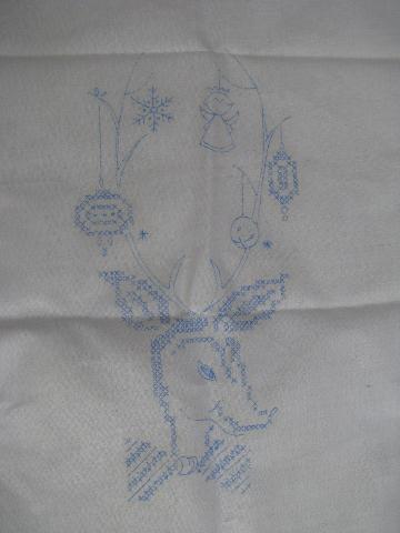 pure linen table runner for Christmas, vintage stamped needlework to embroider