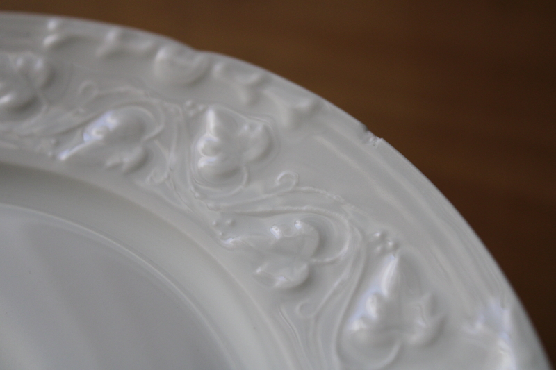 pure white china Imperatrice Charles Field Haviland plate, embossed leaves vine border
