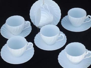 pure white china cups & saucers, vintage Snowhite Regency Johnson Bros.