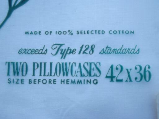 pure white cotton pillowcases and sheet in original vintage packages