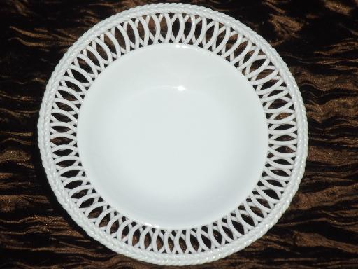 pure white porcelain lace edge bowl, vintage made in Japan china candy dish