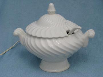 pure white vintage ceramic tureen, electric chafing dish for buffet