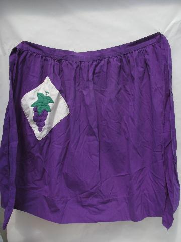 purple grapes applique, vintage cotton half apron, nice big kitchen apron