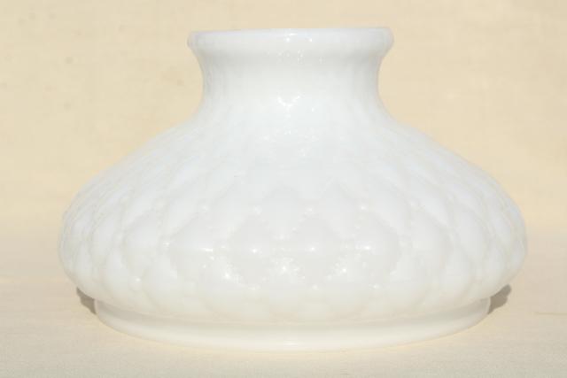 quilted diamond pattern glass lamp light shade, translucent milk glass replacement shade