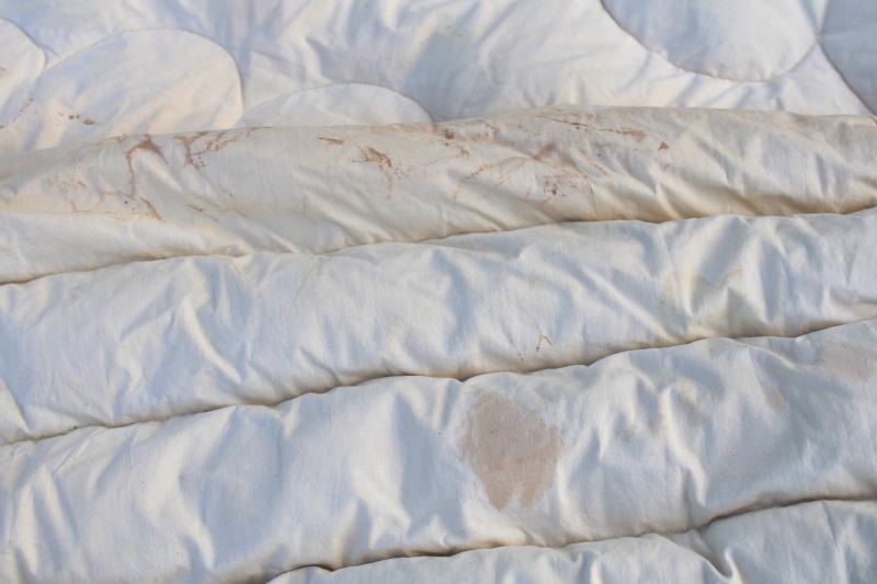 quilted heart old feather comforter or tick mattress in vintage unbleached cotton fabric