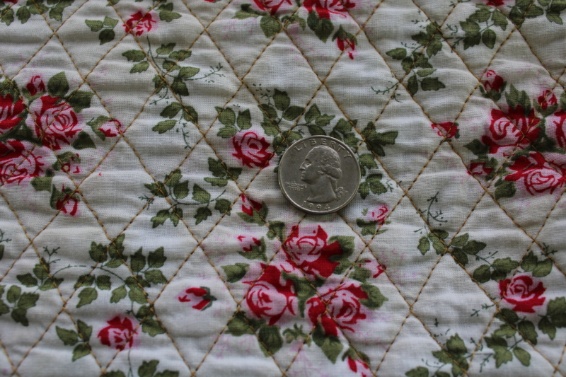 quilted reversible fabric, pink roses floral print / blue jeans denim cotton