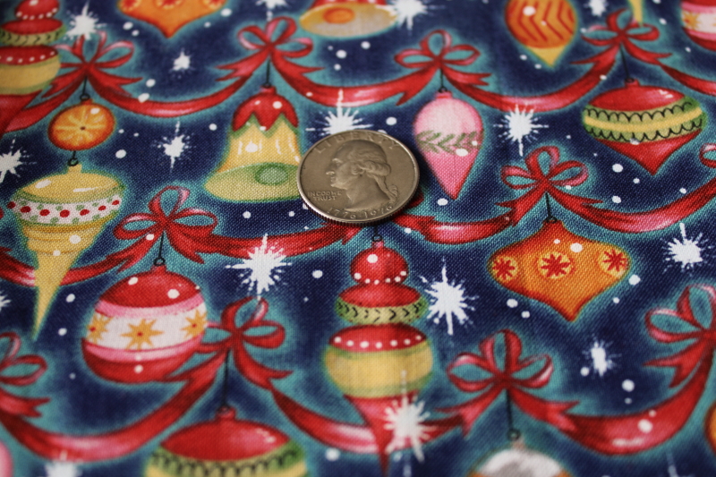quilting weight cotton fabric, Christmas ornaments print vintage Shiny Brite style!