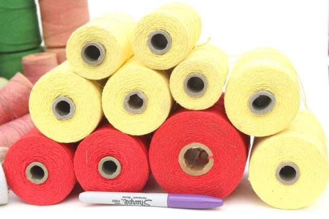 rainbow of vintage cotton string spools, baker's twine cord yarn or weaving thread