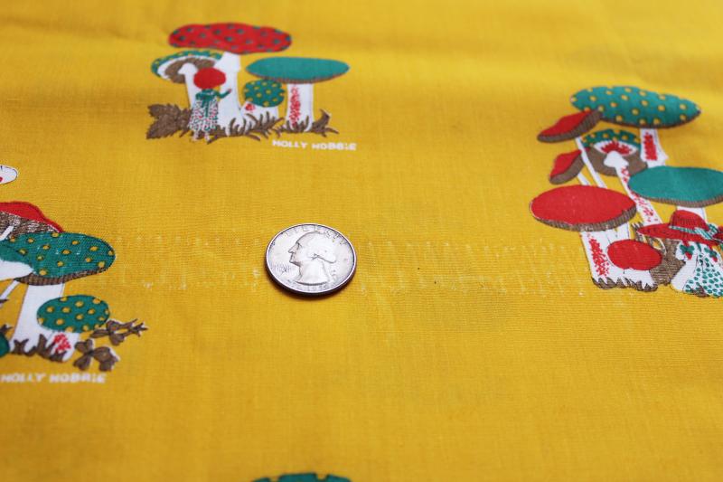 rare Holly Hobbie print fabric, girls w/ giant mushrooms Manes American Greetings