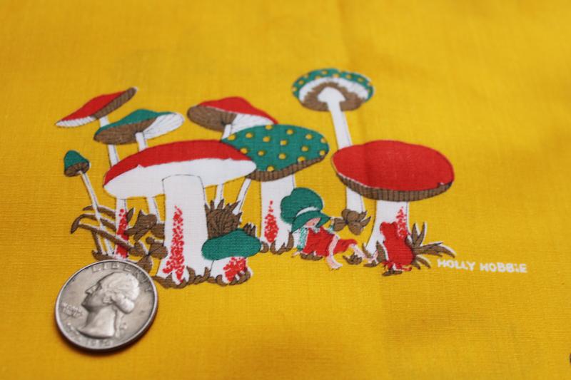 rare Holly Hobbie print fabric, girls w/ giant mushrooms Manes American Greetings
