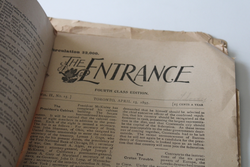 rare antique 1890s vintage The Entrance Toronto newspaper magazines, teaching school education