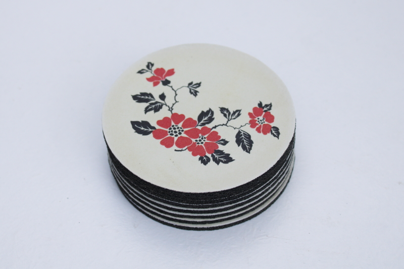 rare hard to find vintage Red Poppy pattern coasters, Halls china dinnerware go along set