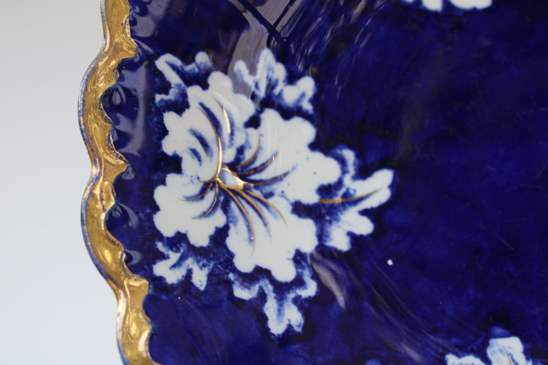 rare large antique Empire china flow blue bowl, early 1900s vintage art nouveau floral