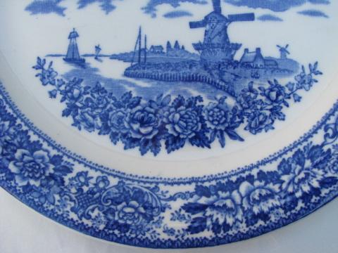 rare old blue delft ironstone restaurant china, divided grill plate