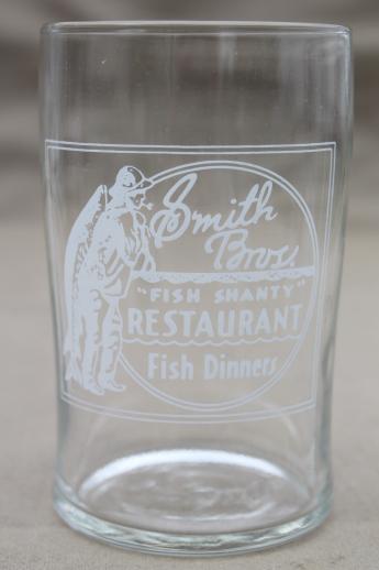 rare old glass tumblers advertising Smith Bros Fish Shanty restaurant Port Washington