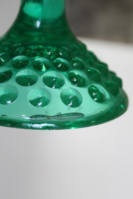 rare vintage Fenton emerald green opalescent glass hobnail pattern crimped compote