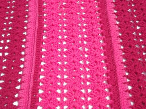 raspberry ripple pink striped crochet afghan, soft acrylic, never used