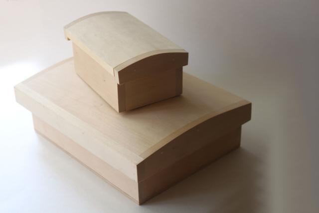 raw natural unfinished wood boxes, dome top trunk storage chest for jewelry or supplies