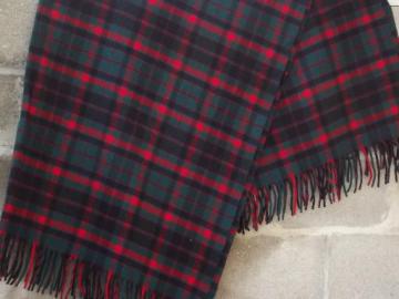 red and green plaid Pendleton wool throw, heavy wool fringed camp blanket