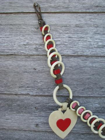 red and white hearts fancy old leather show horse / pony cart harness