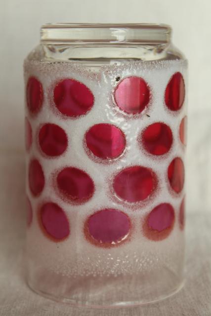 red and white polka dot glass tumbler, vintage ruby flash coin spot dots