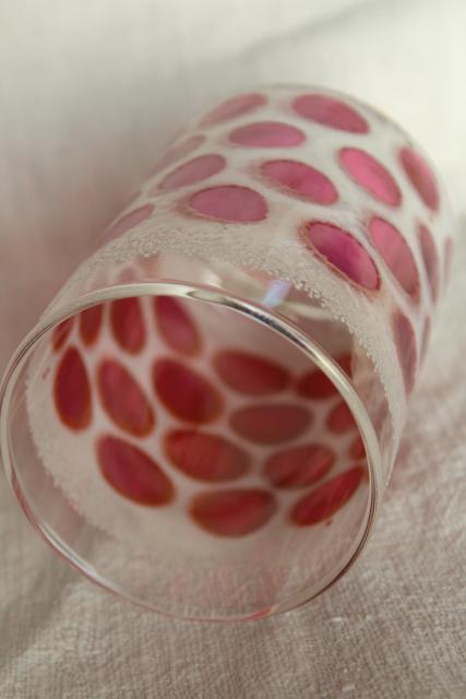 red and white polka dot glass tumbler, vintage ruby flash coin spot dots