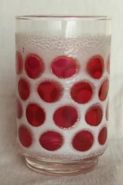 red and white polka dot glass tumbler, vintage ruby flash coin spot dots